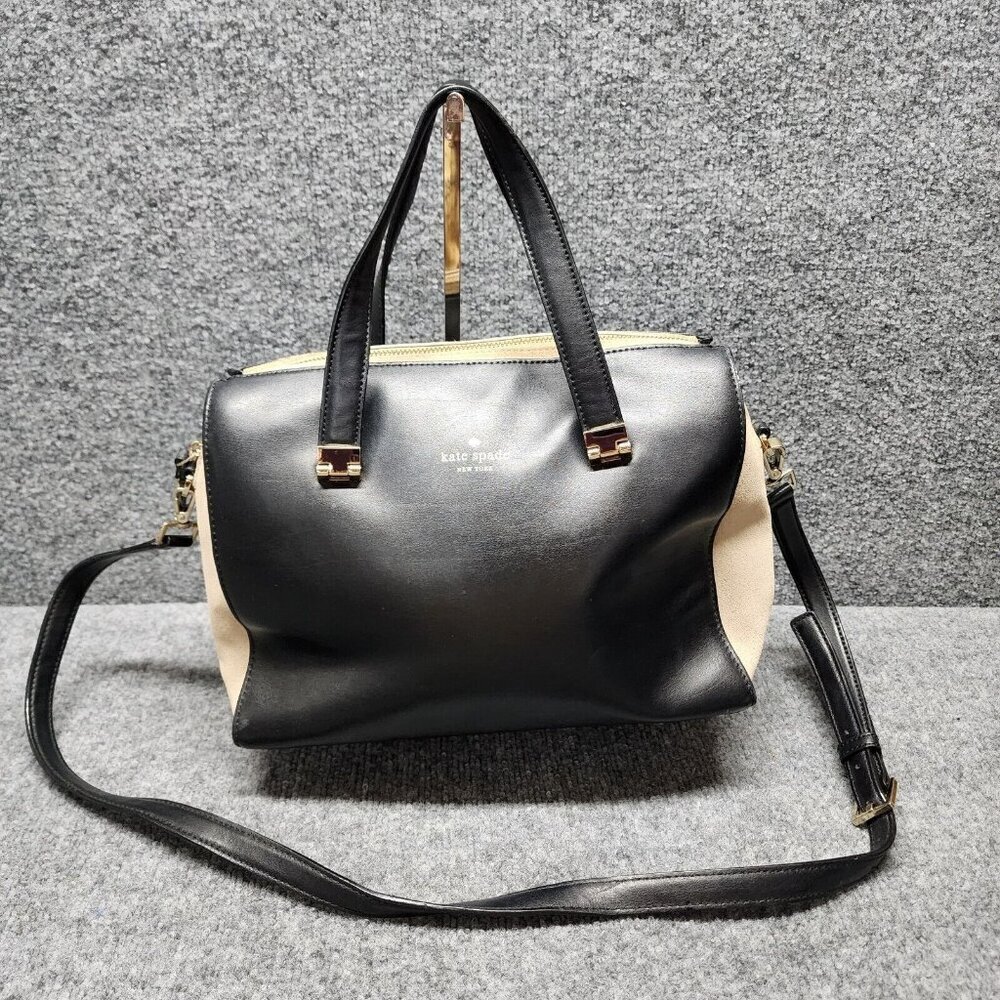 Kate Spade Parker Street Allena Doctor Satchel Black and Tan Leather Suede
